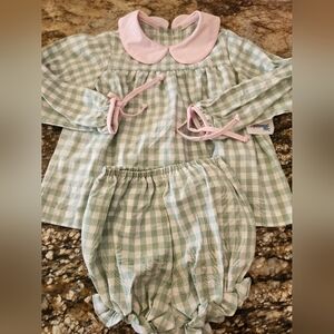 Kids Green and Pink Gingham Matching Set